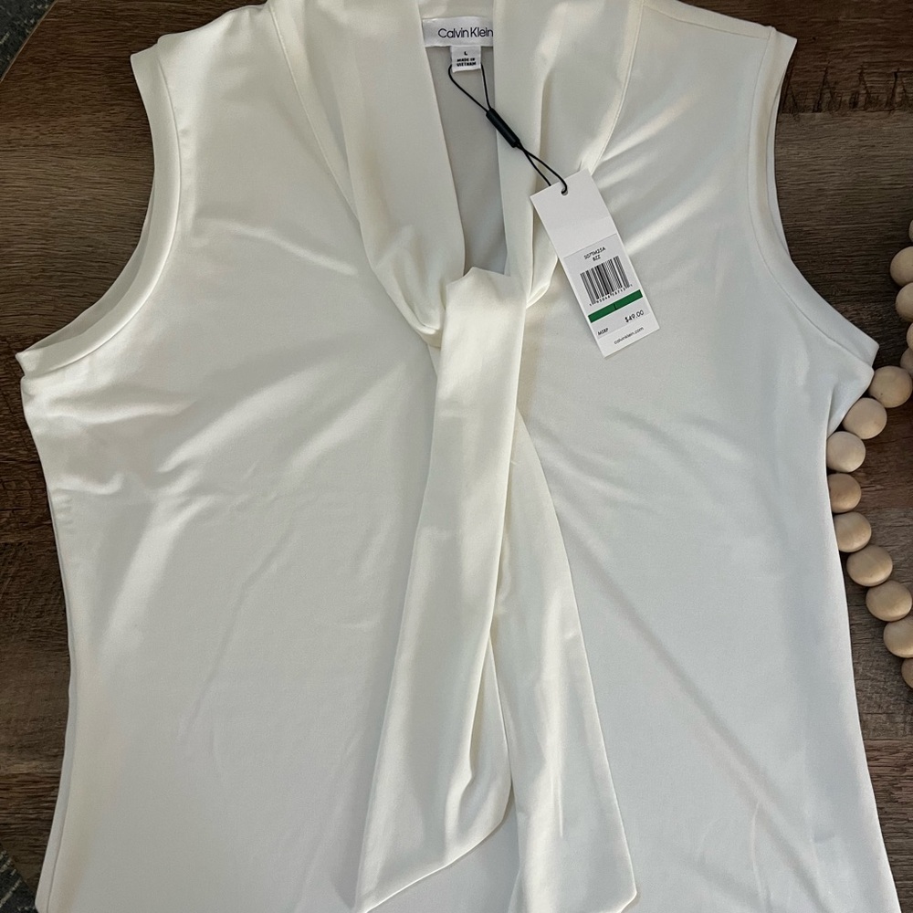 Calvin Klein White Asymmetrical Sleeveless Blouse